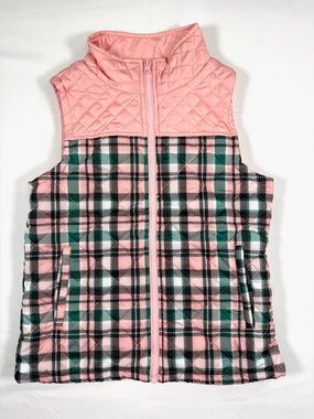 LIBERTY VALOR Girls Quilted Plaid Puffer Vest Pink Green Black Size M